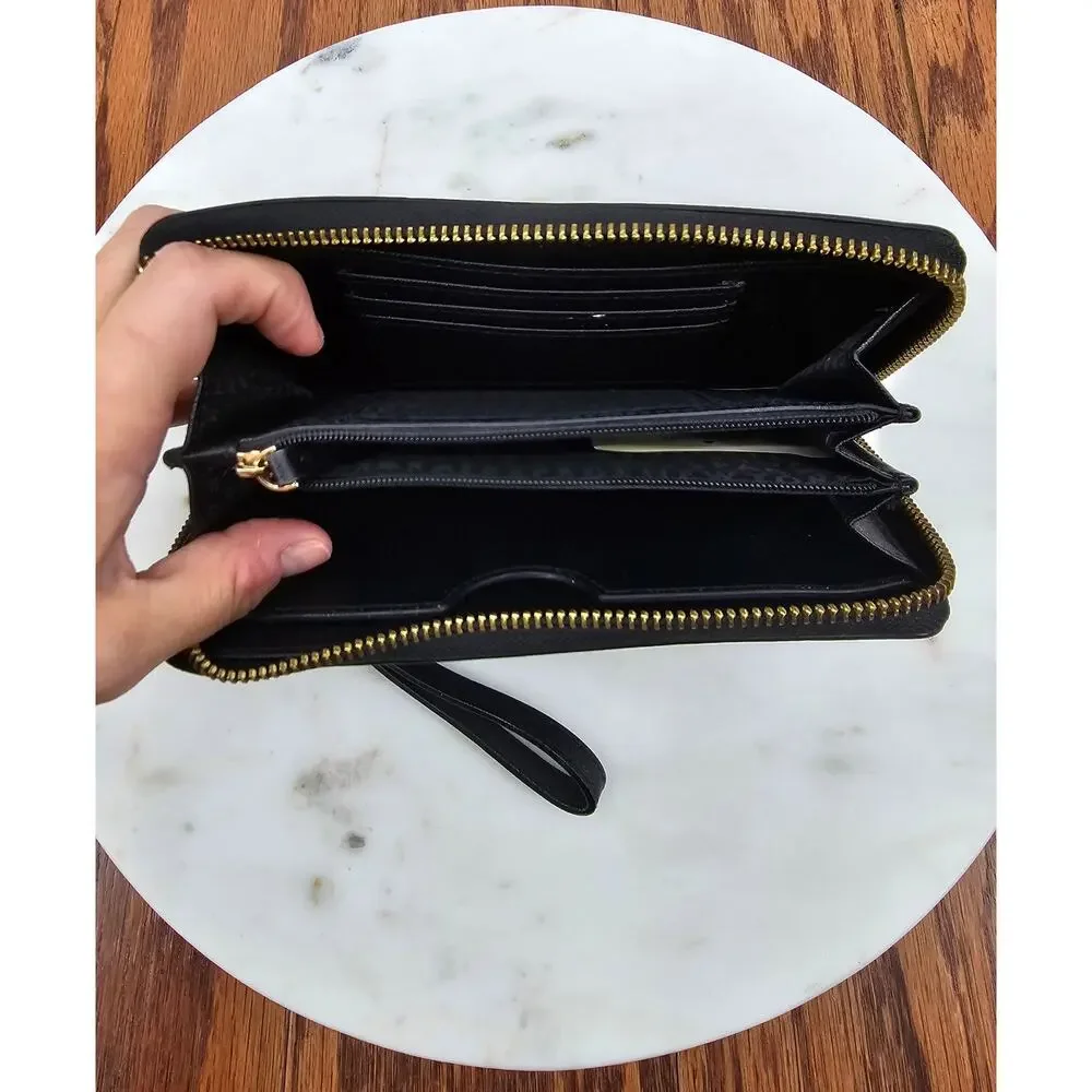 Kate Spade New York Cameron Black Saffiano Leather Zip Around Wallet Wristlet